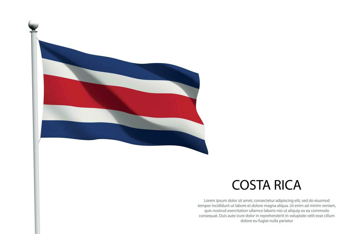 nationale drapeau costa rica agitant sur blanc Contexte vecteur