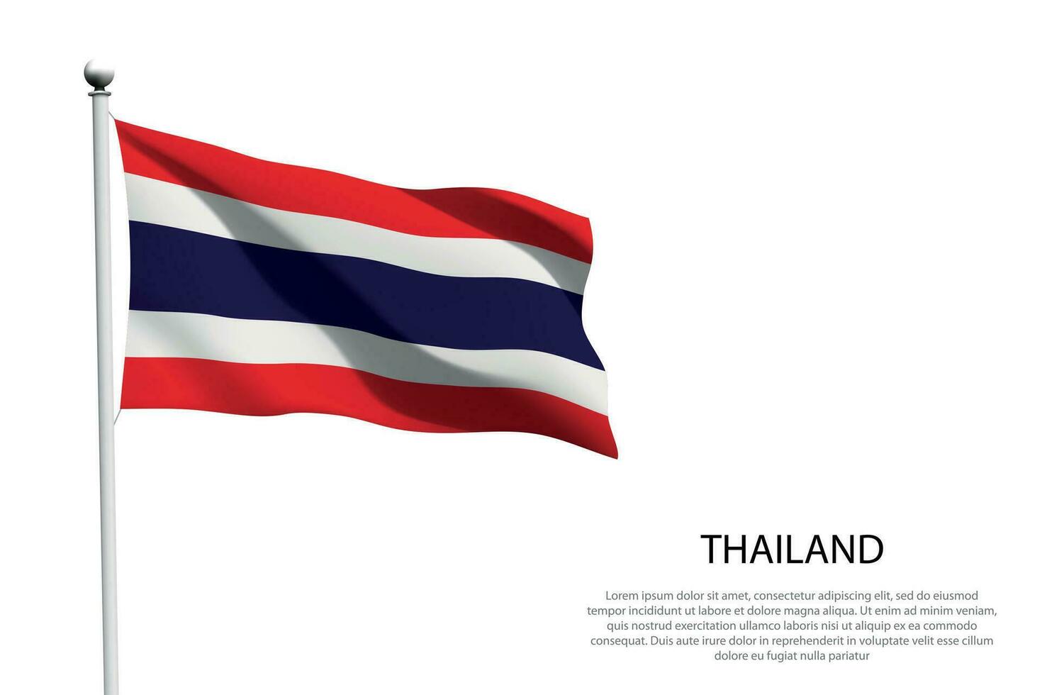 nationale drapeau Thaïlande agitant sur blanc Contexte vecteur