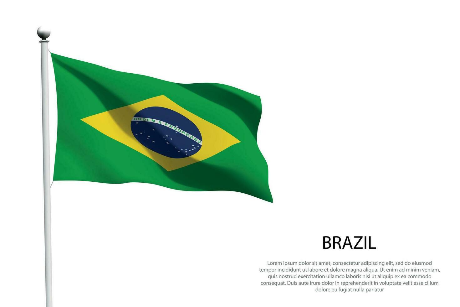 nationale drapeau Brésil agitant sur blanc Contexte vecteur