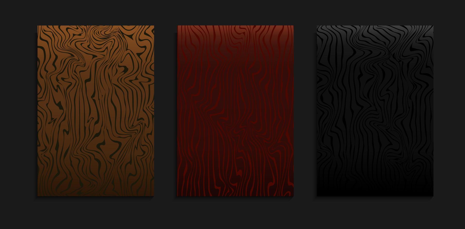 ensemble de modèle de couverture sombre dégradé minimal avec motif de ligne de bois abstrait vecteur
