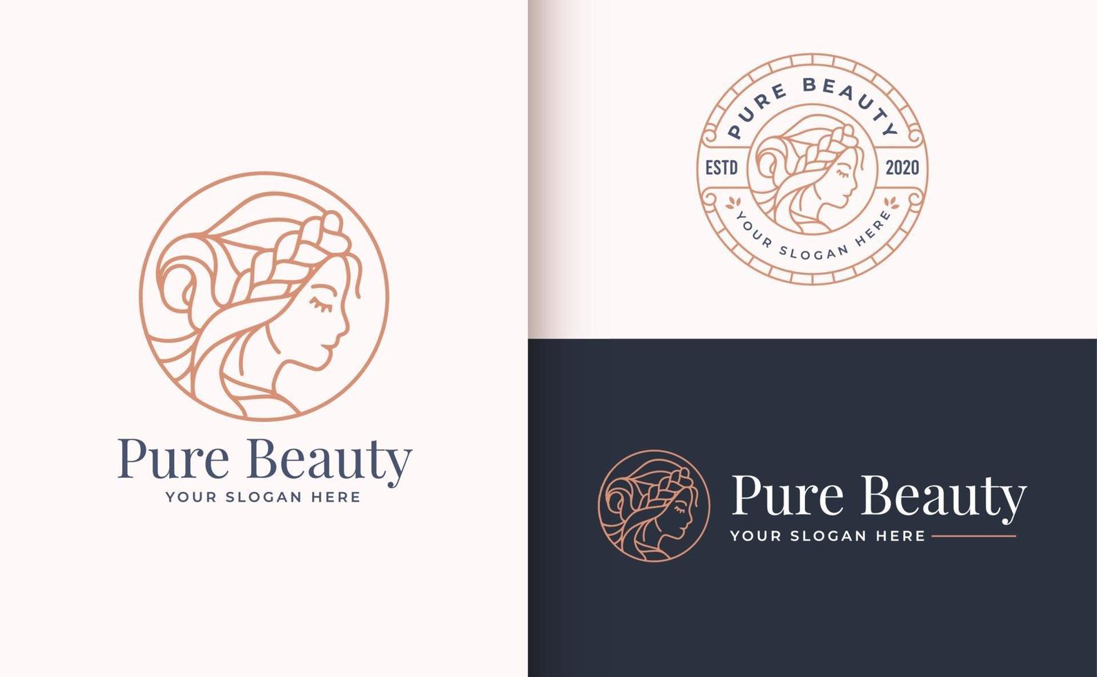 création de logo de femme de salon de beauté avec badge cercle vecteur