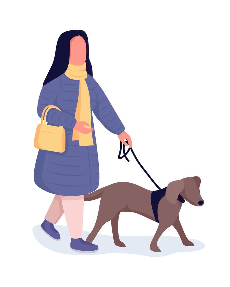 femme avec chien caractère vecteur de couleur semi plat