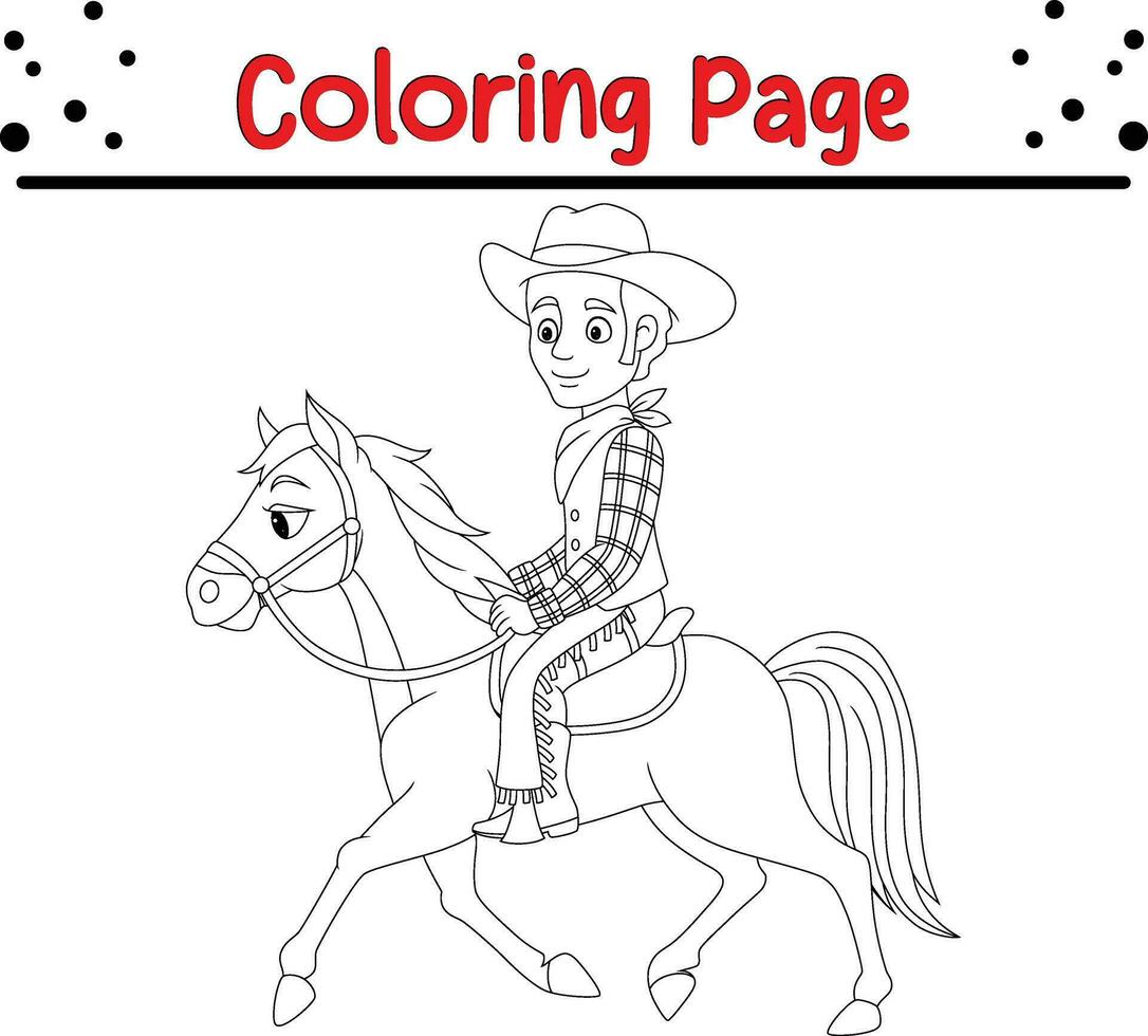 cow-boy équitation cheval coloration page vecteur