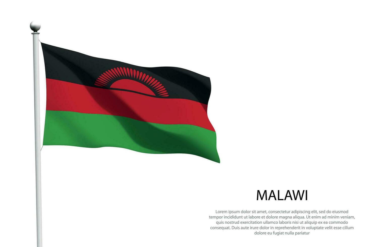 nationale drapeau Malawi agitant sur blanc Contexte vecteur