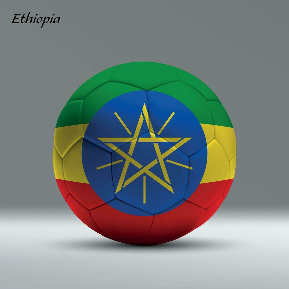 3d réaliste football Balle Moi avec drapeau de Ethiopie sur studio Contexte vecteur