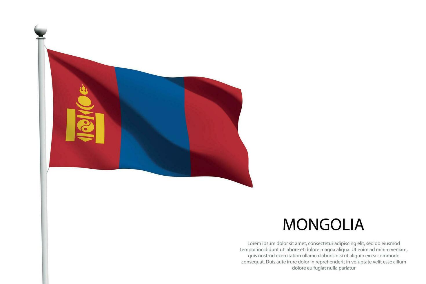 nationale drapeau Mongolie agitant sur blanc Contexte vecteur