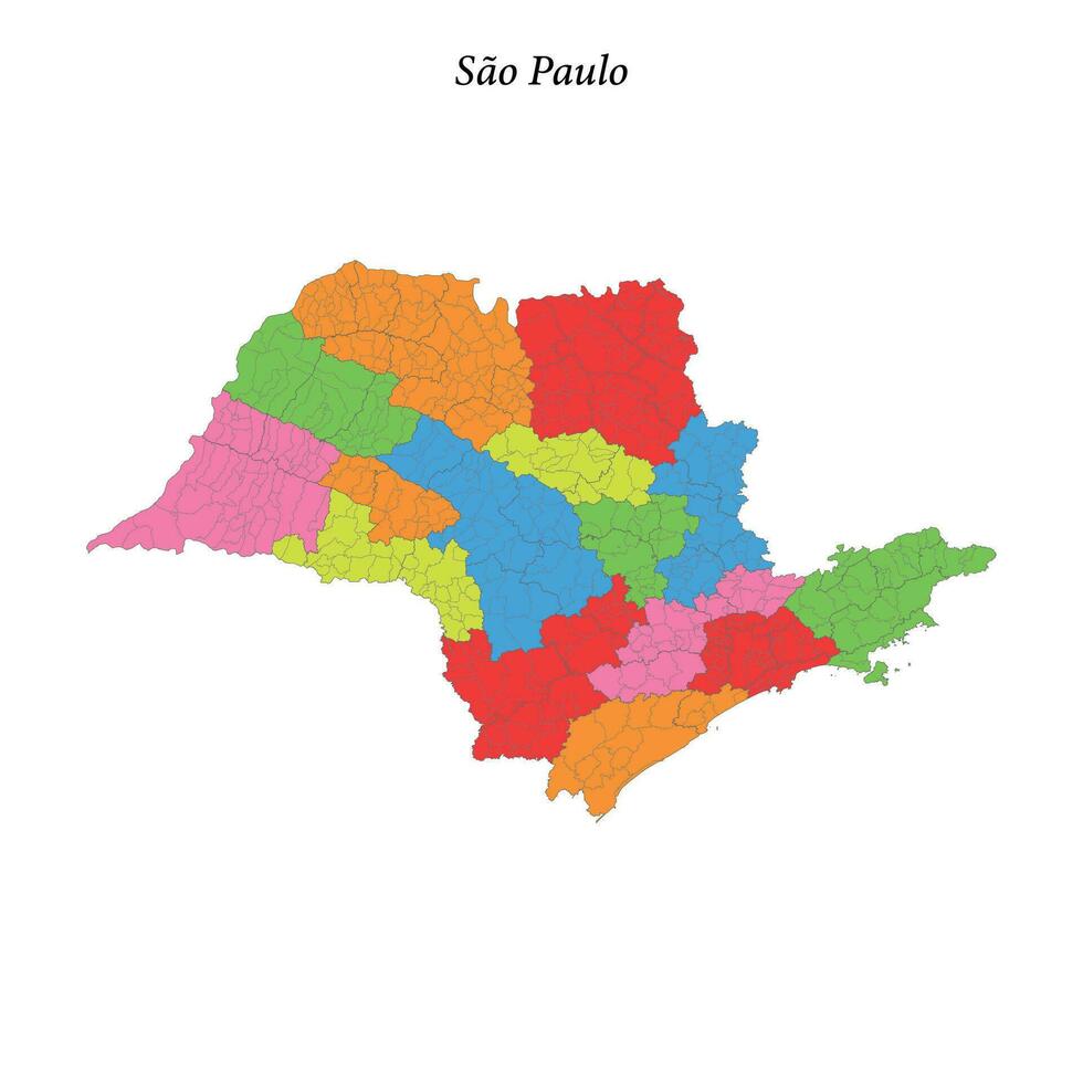 coloré carte de sao paulo, Etat Brésil, avec les frontières Régions vecteur