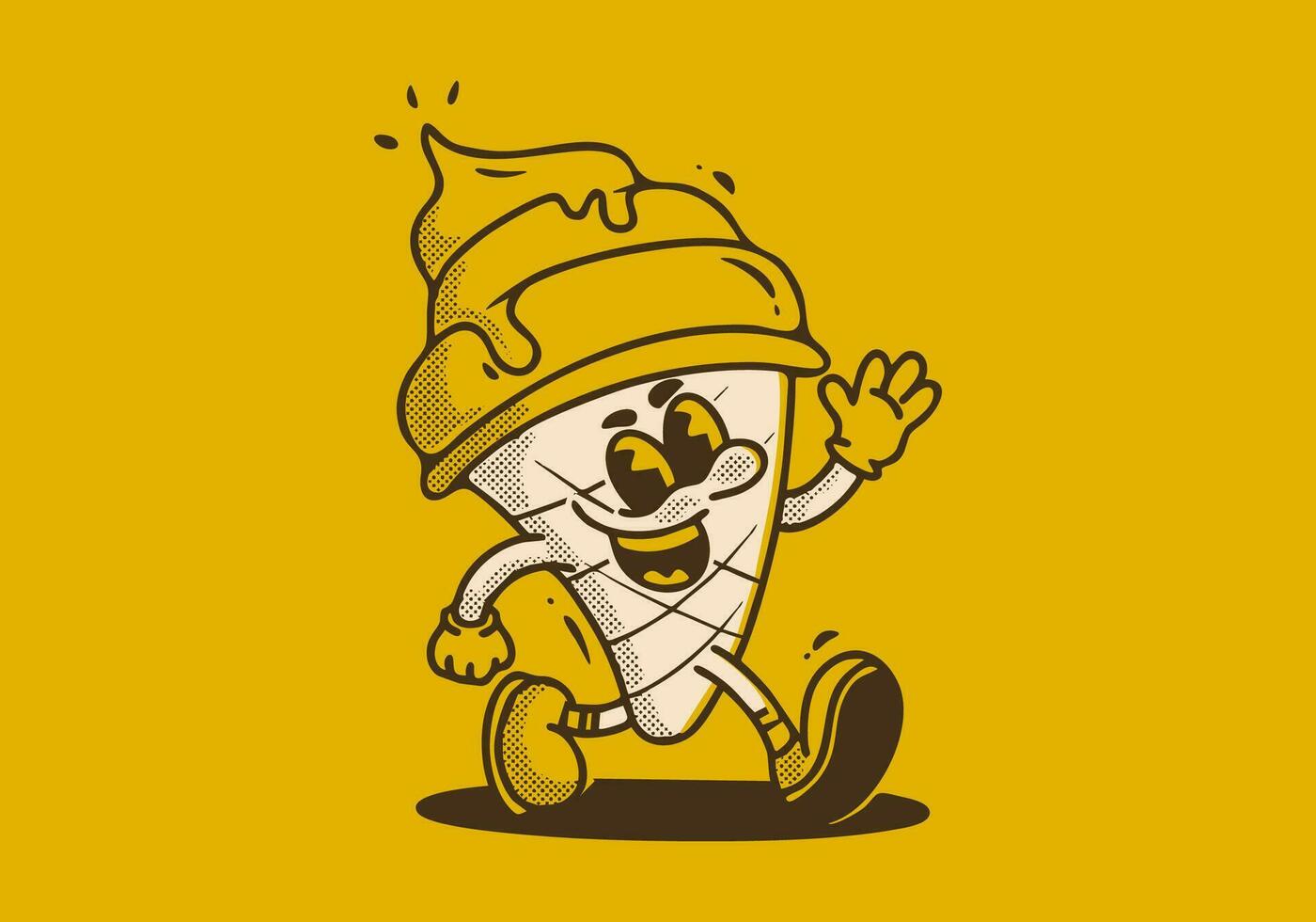 mascotte personnage illustration de en marchant la glace crème vecteur