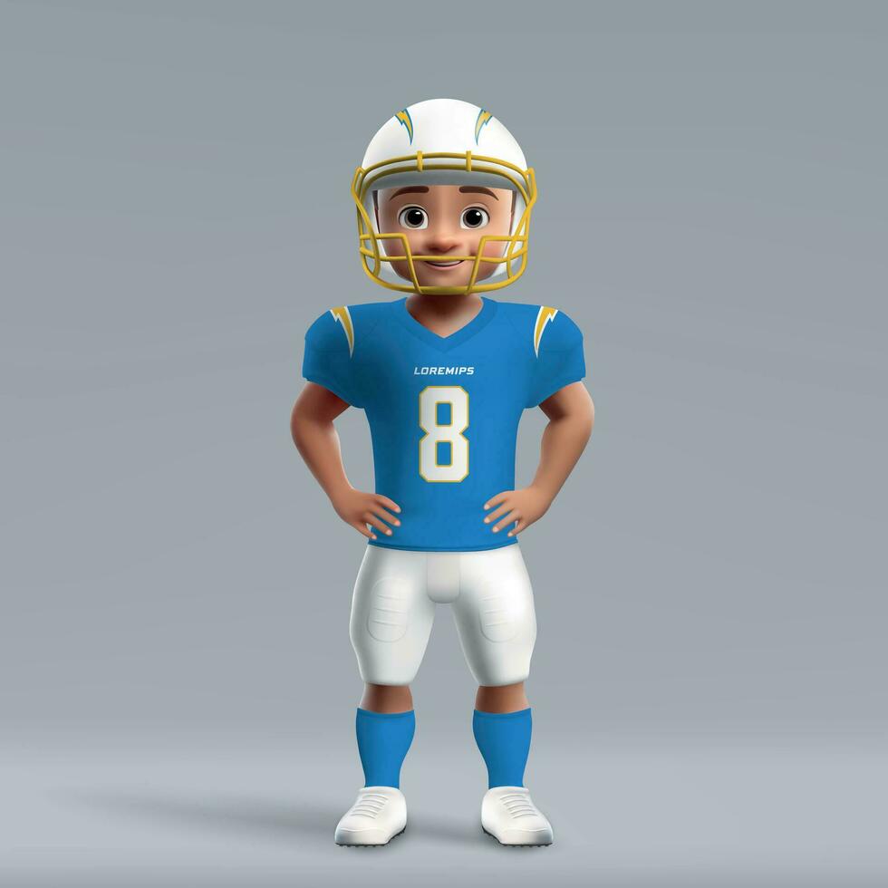 3d dessin animé mignonne Jeune américain Football joueur dans uniforme. vecteur