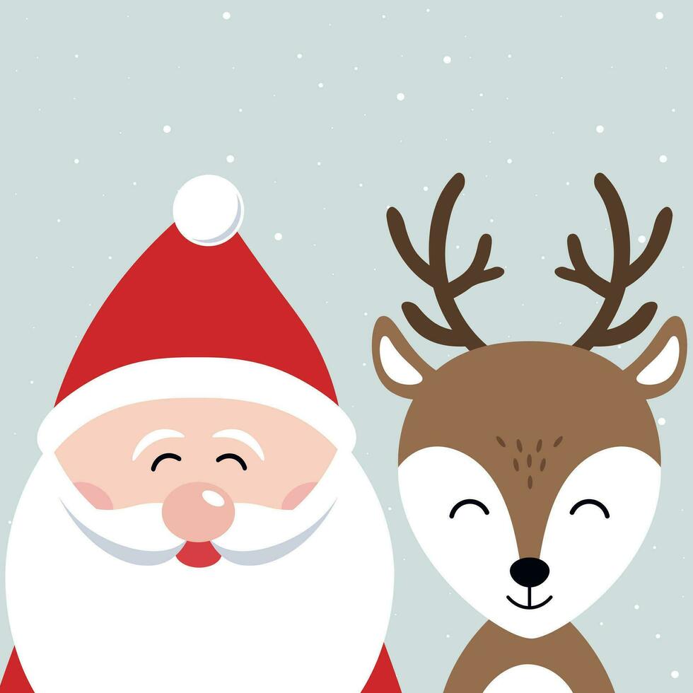 Père Noël et renne dessin animé joyeux Noël carte neigeux Contexte vecteur