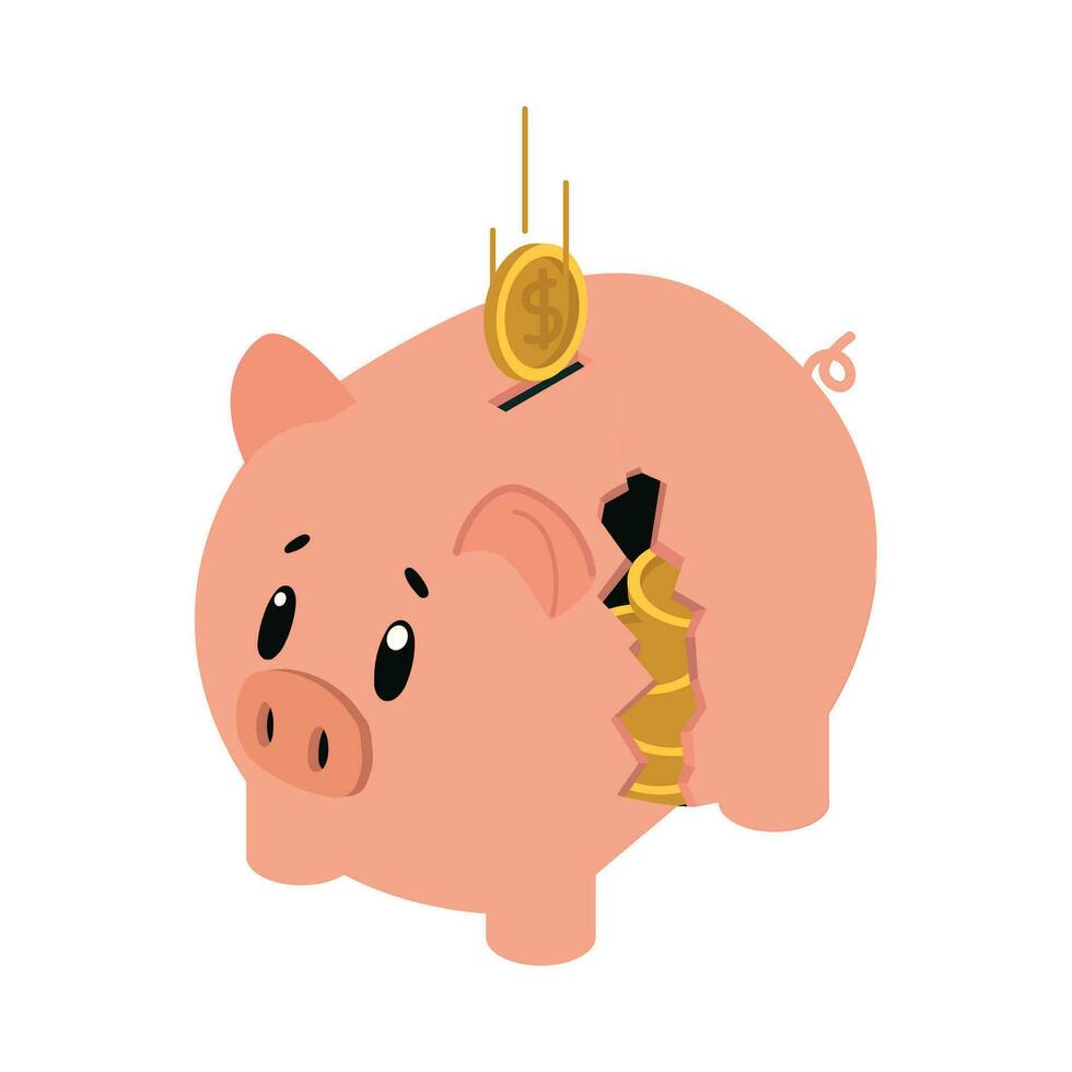 cassé porcin banque avec pièces de monnaie des économies concept vecteur