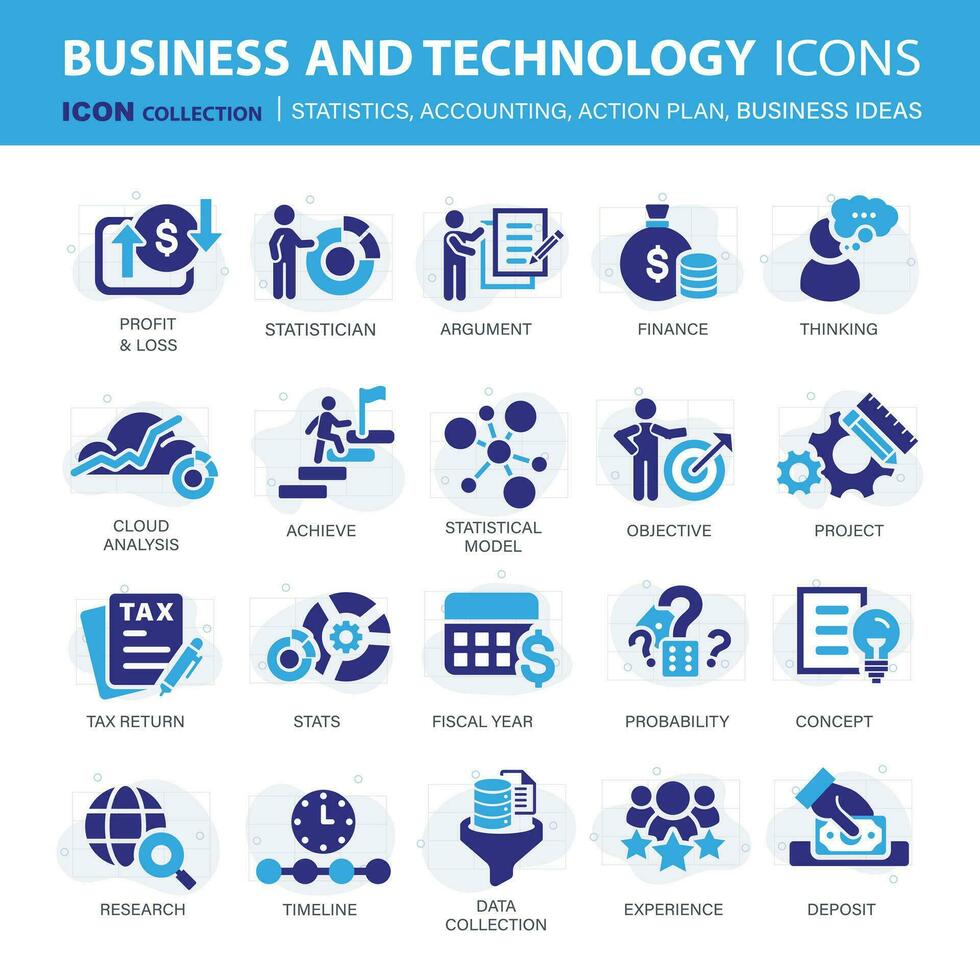 Icônes collection pour affaires et gestion. concept Icônes pour statistiques, comptabilité, action plan et affaires idées. plat vecteur illustration