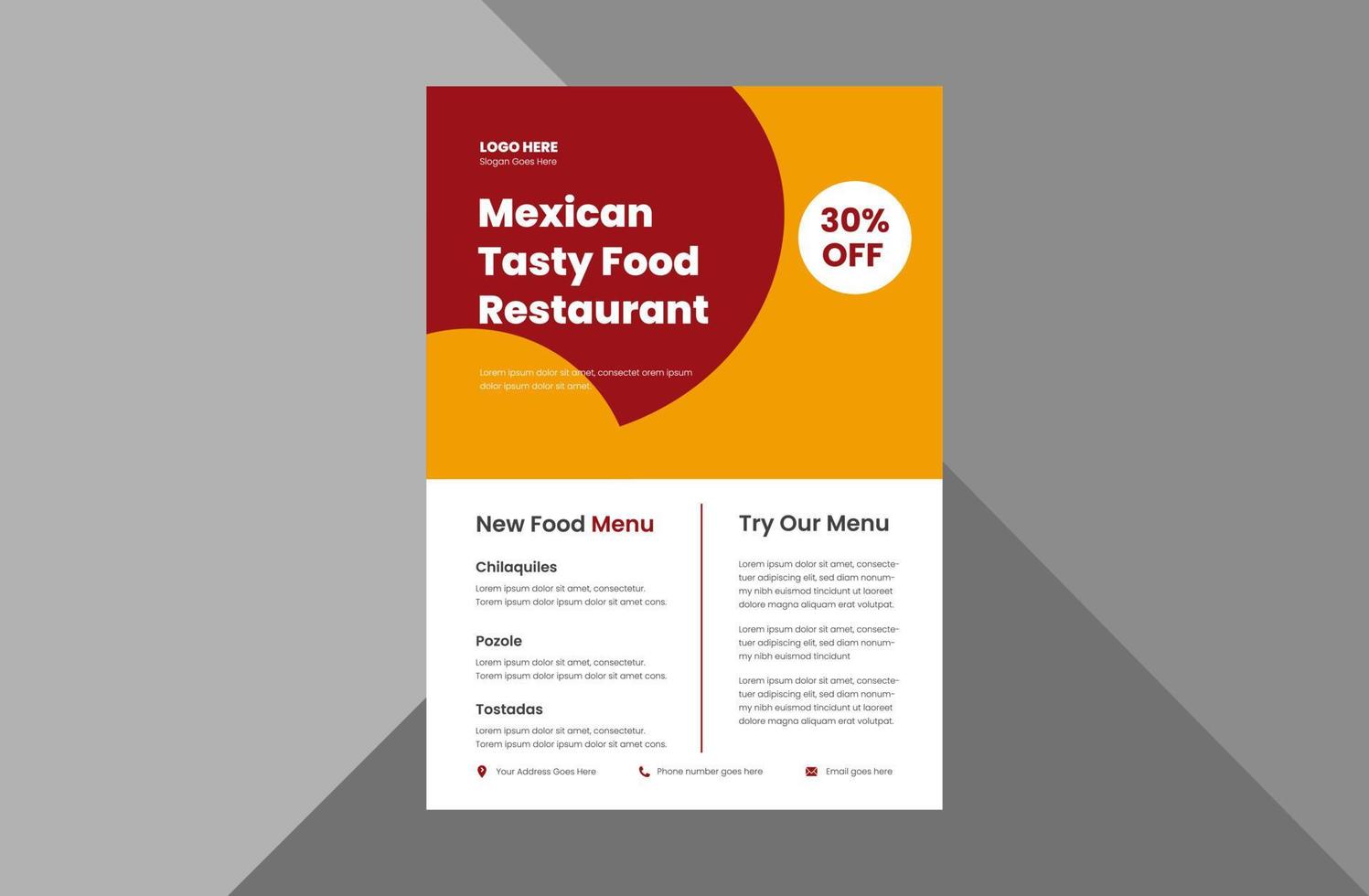 modèle de conception de flyer de menu de cuisine mexicaine. modèle de conception de flyer de restaurant de cuisine mexicaine spéciale. modèle a4, conception de brochure, couverture, dépliant, affiche, prêt à imprimer vecteur