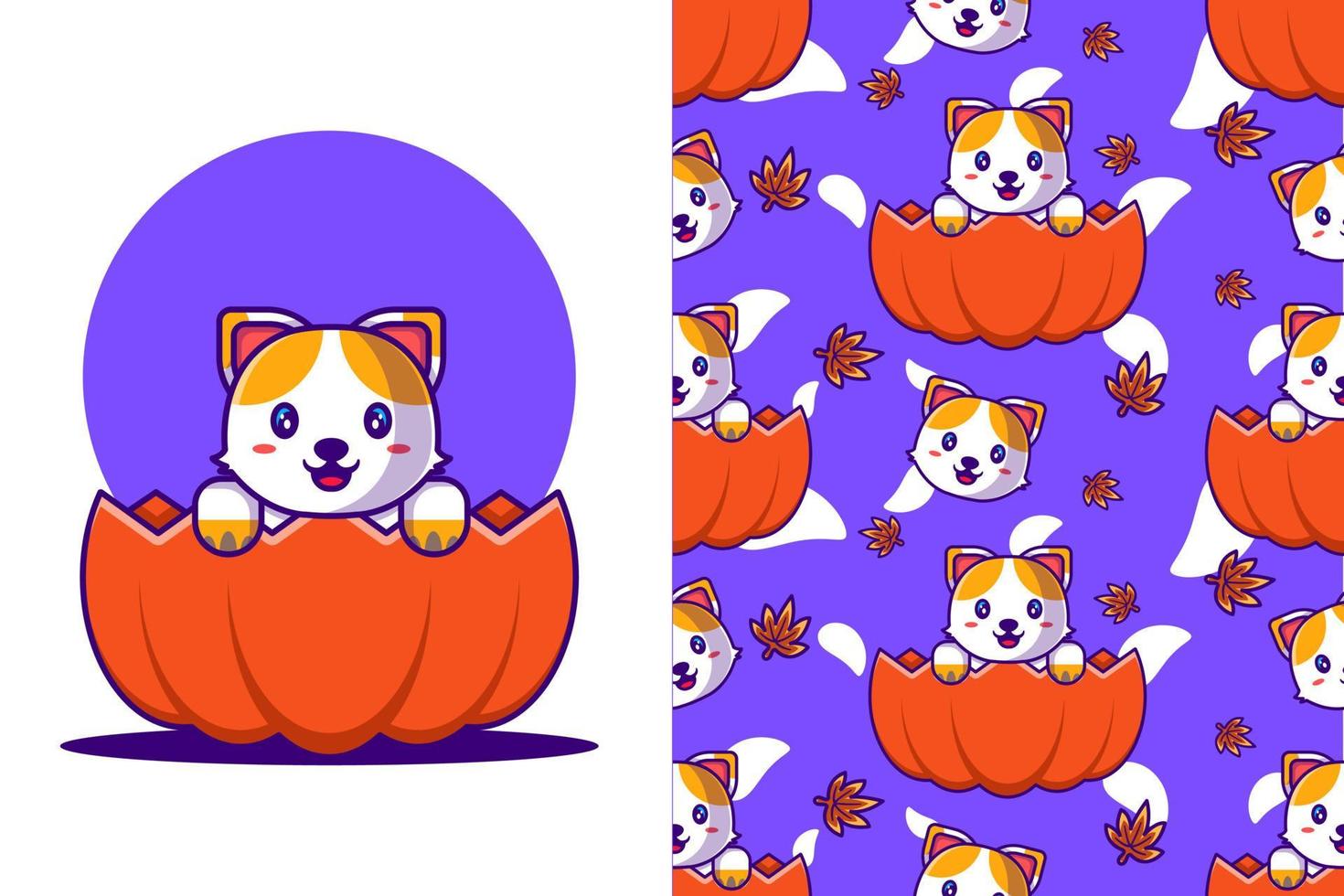 chat mignon en citrouille joyeux halloween avec motif transparent vecteur