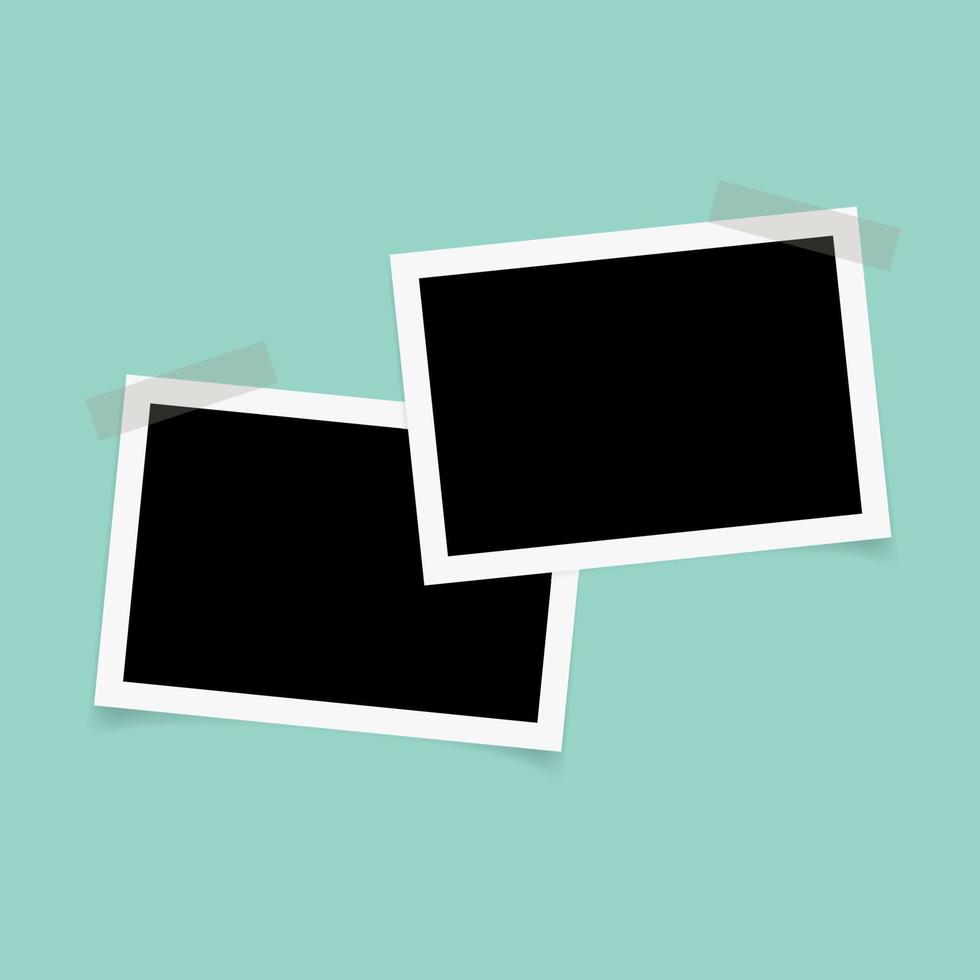 cadres photo rectangle avec du ruban adhésif sur fond vert. vecteur