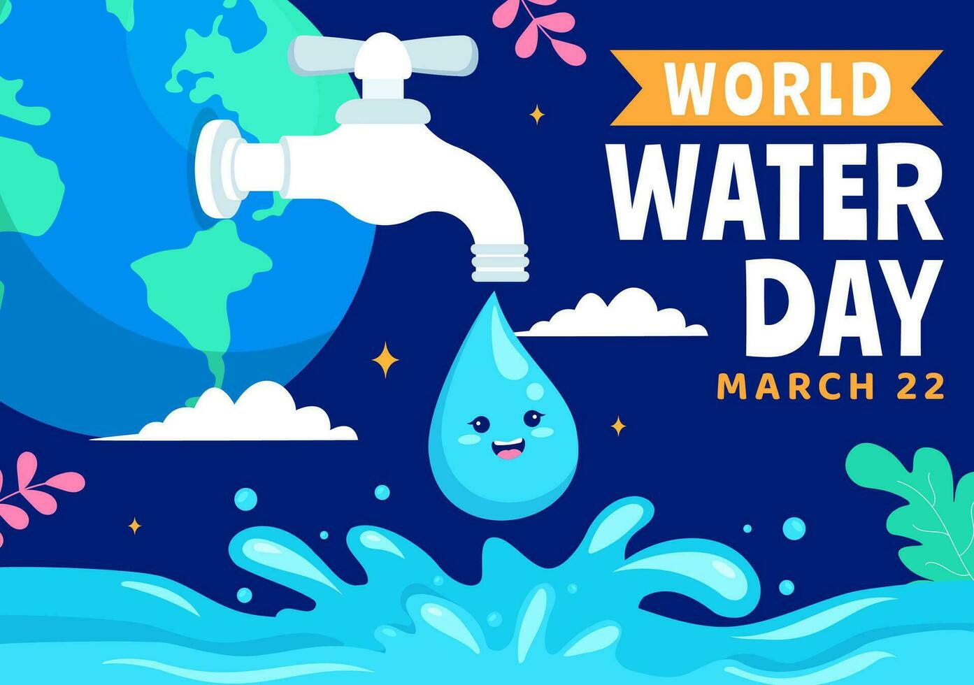 monde l'eau journée vecteur illustration sur 22 Mars avec goutte d'eau et robinets à enregistrer Terre et la gestion de eau fraiche dans Contexte conception