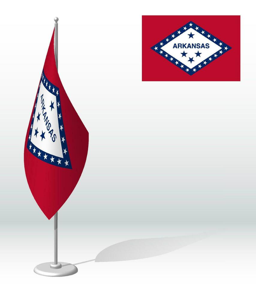 drapeau de américain Etat de Arkansas sur mât pour enregistrement de solennel événement, réunion étranger invités. journée de Etat de Arkansas. réaliste 3d vecteur sur blanc