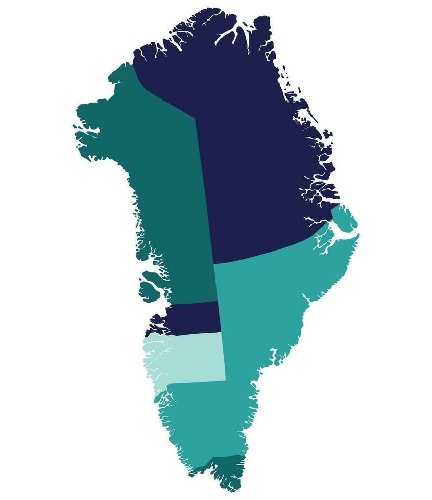 Groenland carte. carte de Groenland divisé dans cinq Régions. vecteur