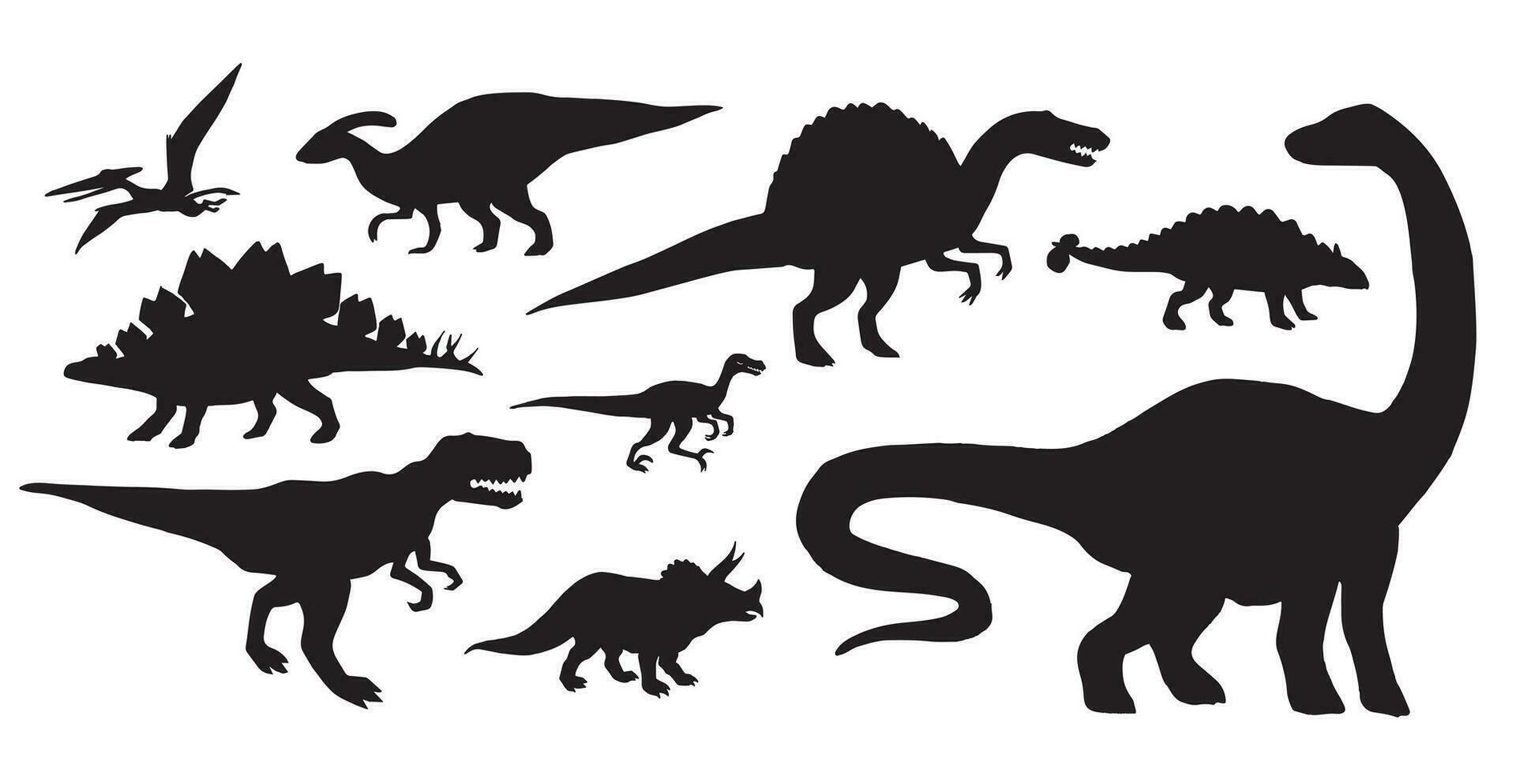 vecteur ensemble de main tiré griffonnage esquisser dinosaures silhouette