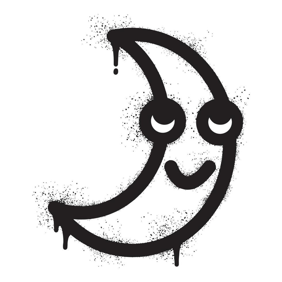 lune kawaii graffiti avec noir vaporisateur peindre vecteur