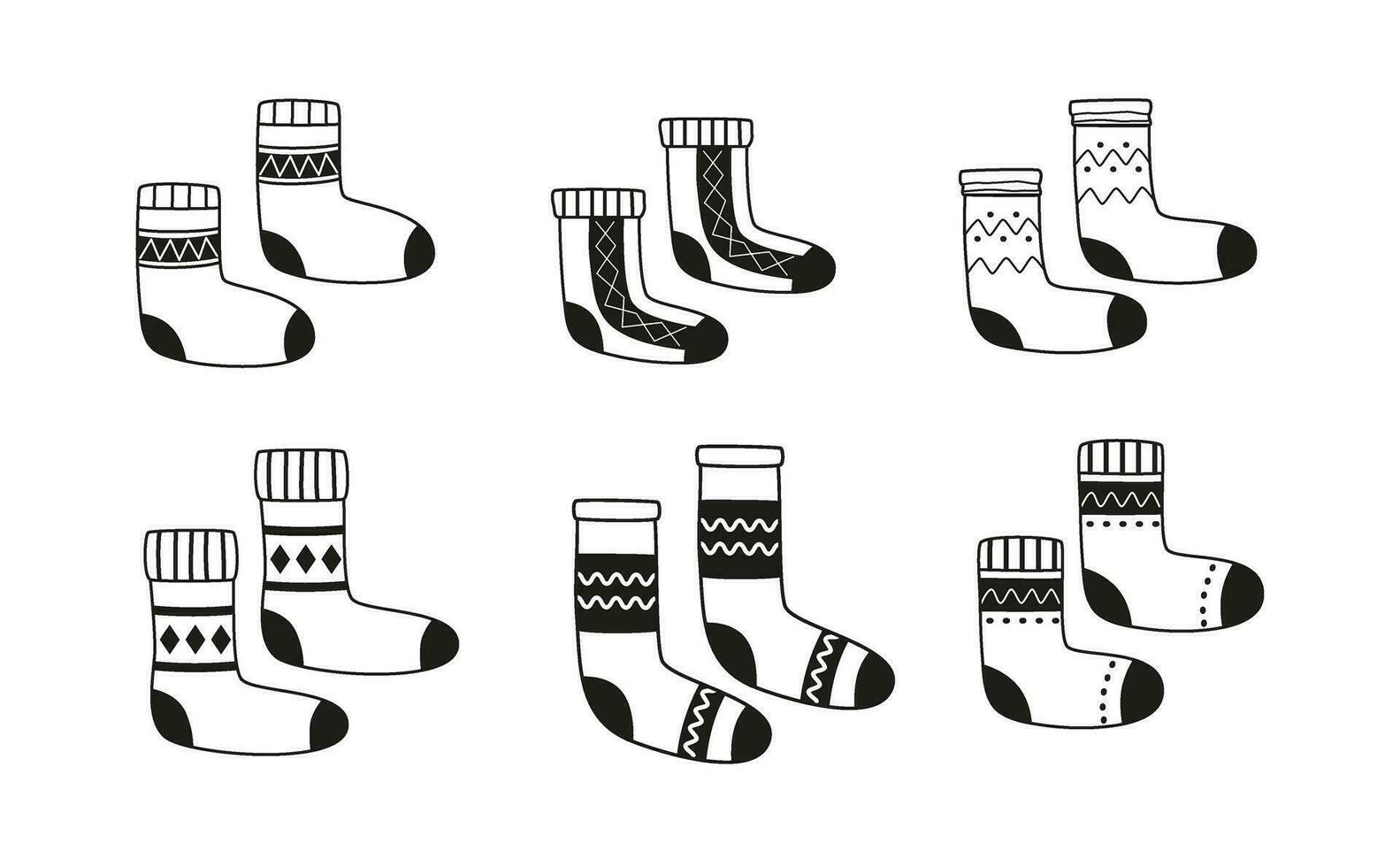 linéaire hiver chaussettes et bas. hiver Vêtements essentiel. pied porter. contour griffonnages. ligne art. Noël temps, Nouveau an. vecteur