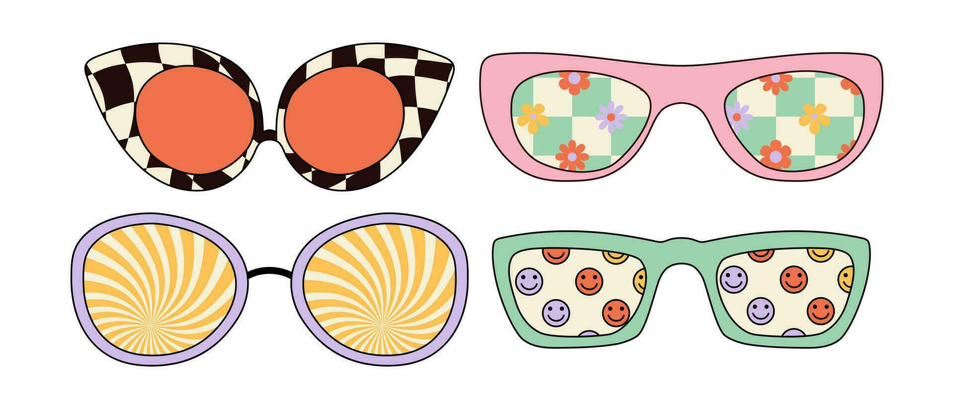 psychédélique des lunettes de soleil avec ancien conceptions. vecteur des illustrations isolé sur blanc Contexte.