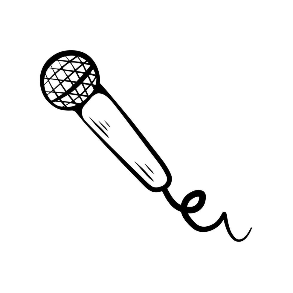 microphone avec câble isolé sur blanc Contexte. musical article pour en chantant, les performances, karaoké. vecteur main tiré illustration dans griffonnage style. parfait pour cartes, décorations, logo.