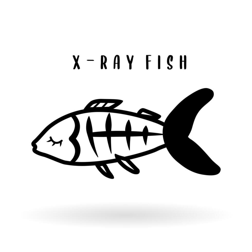 dessin animé radiographie poisson animal isolé sur blanche. mignonne personnage icône, vecteur zoo, faune affiche.
