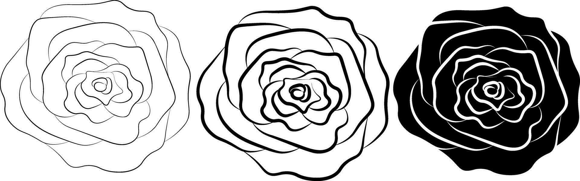noir blanc Haut vue Rose fleur icône vecteur