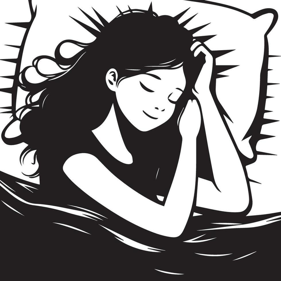 une fille en train de dormir sur le lit vecteur silhouette sept
