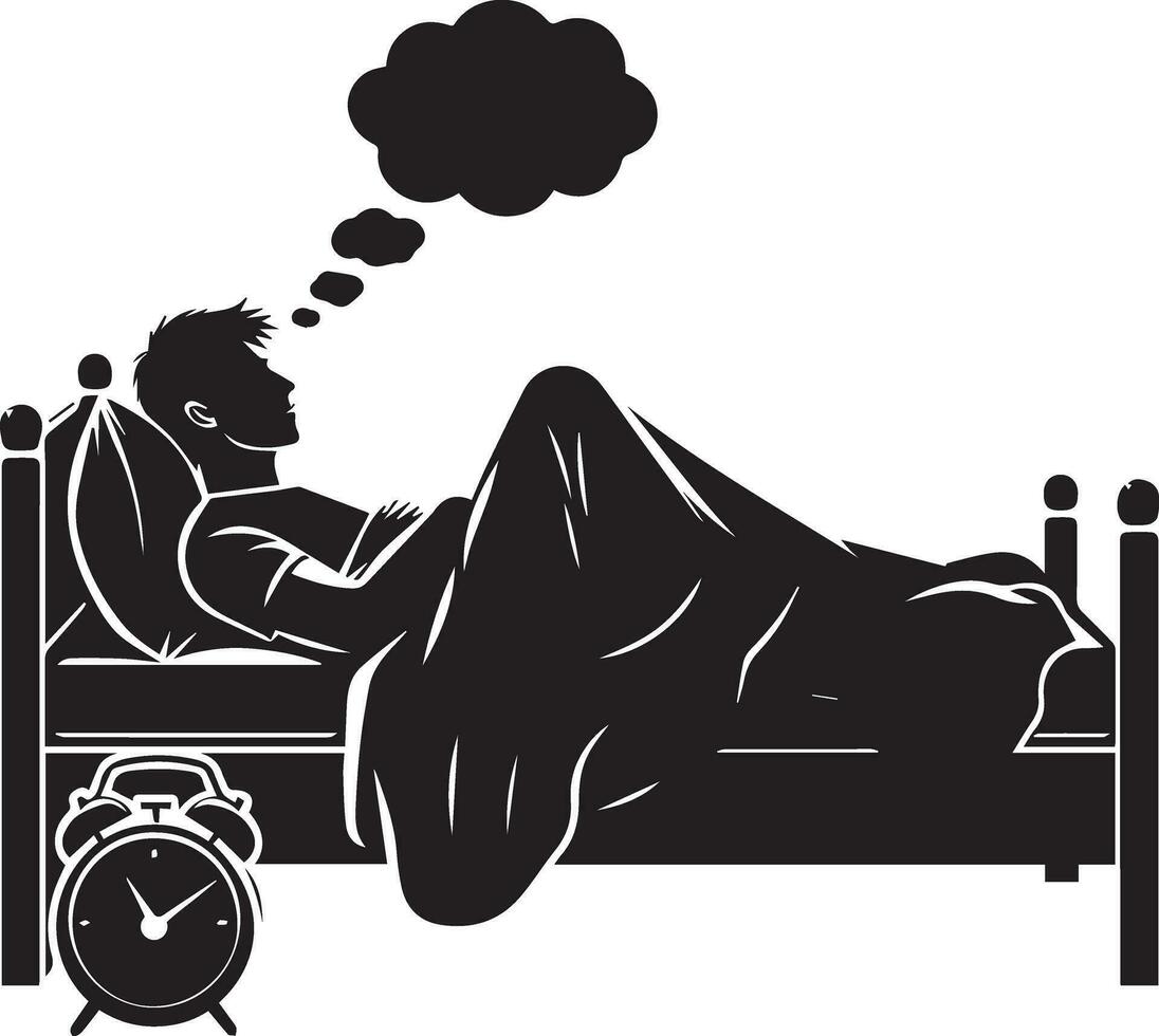 une homme en train de dormir sur lit vecteur silhouette