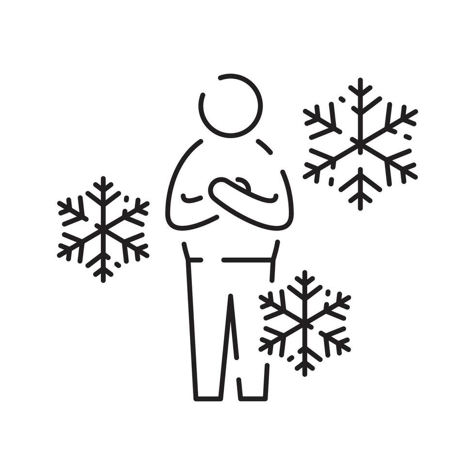 congelé hiver du froid icône, gelure membre, jambe avec flocon de neige, mince ligne symbole - modifiable accident vasculaire cérébral vecteur illustration. gelure blessure.