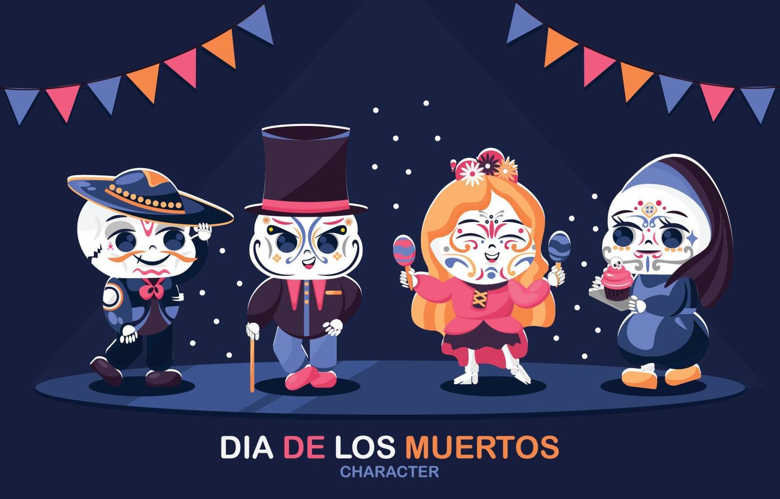 collection de personnages dia de los muertos vecteur