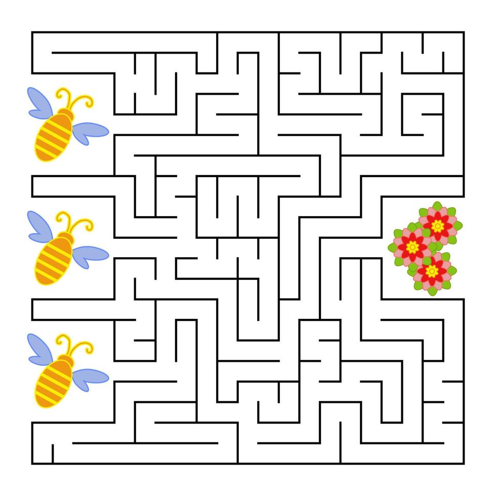 un labyrinthe carré. quelle abeille volera jusqu'à la fleur. illustration vectorielle simple plat isolé. avec la réponse. vecteur