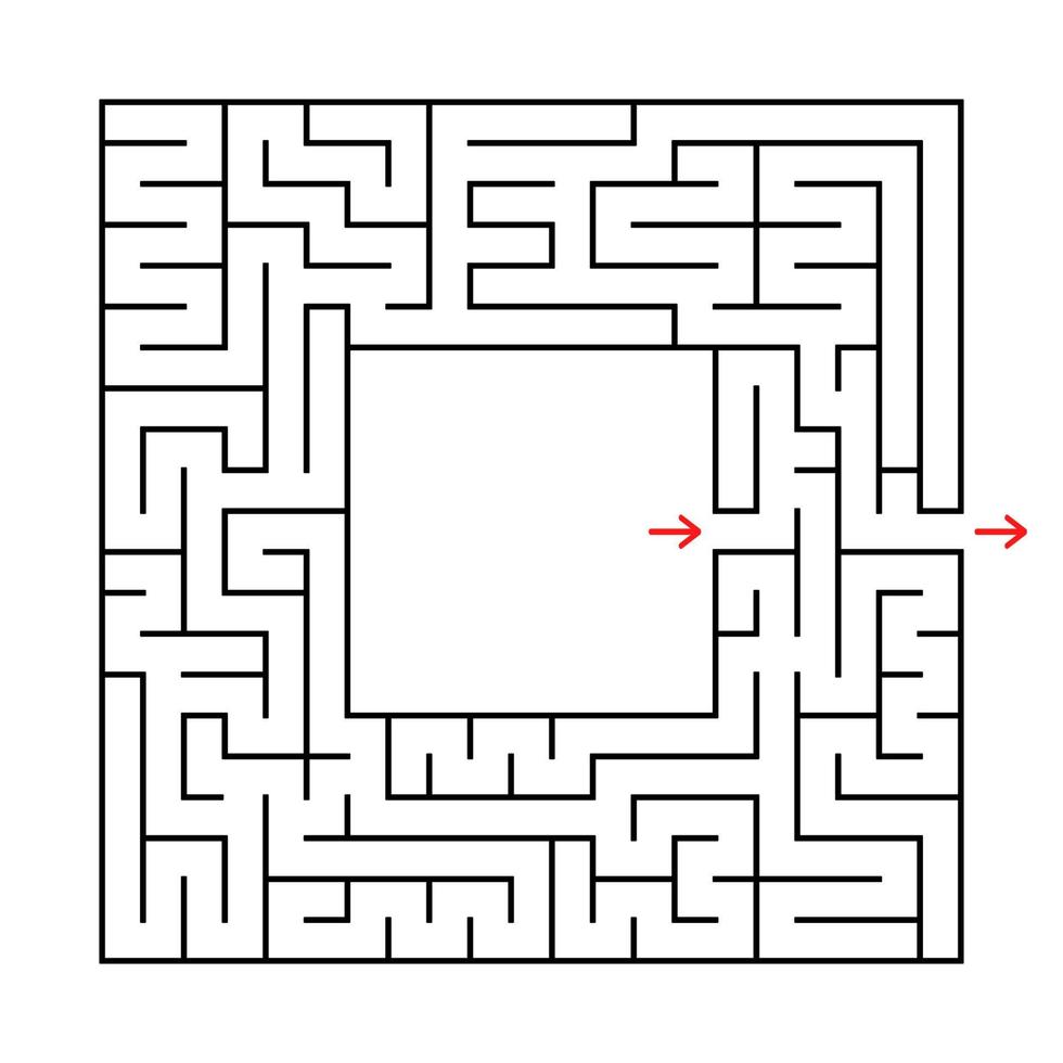 un labyrinthe carré. trouver la sortie du centre. illustration vectorielle plane simple isolée sur fond blanc. avec une place pour votre image vecteur