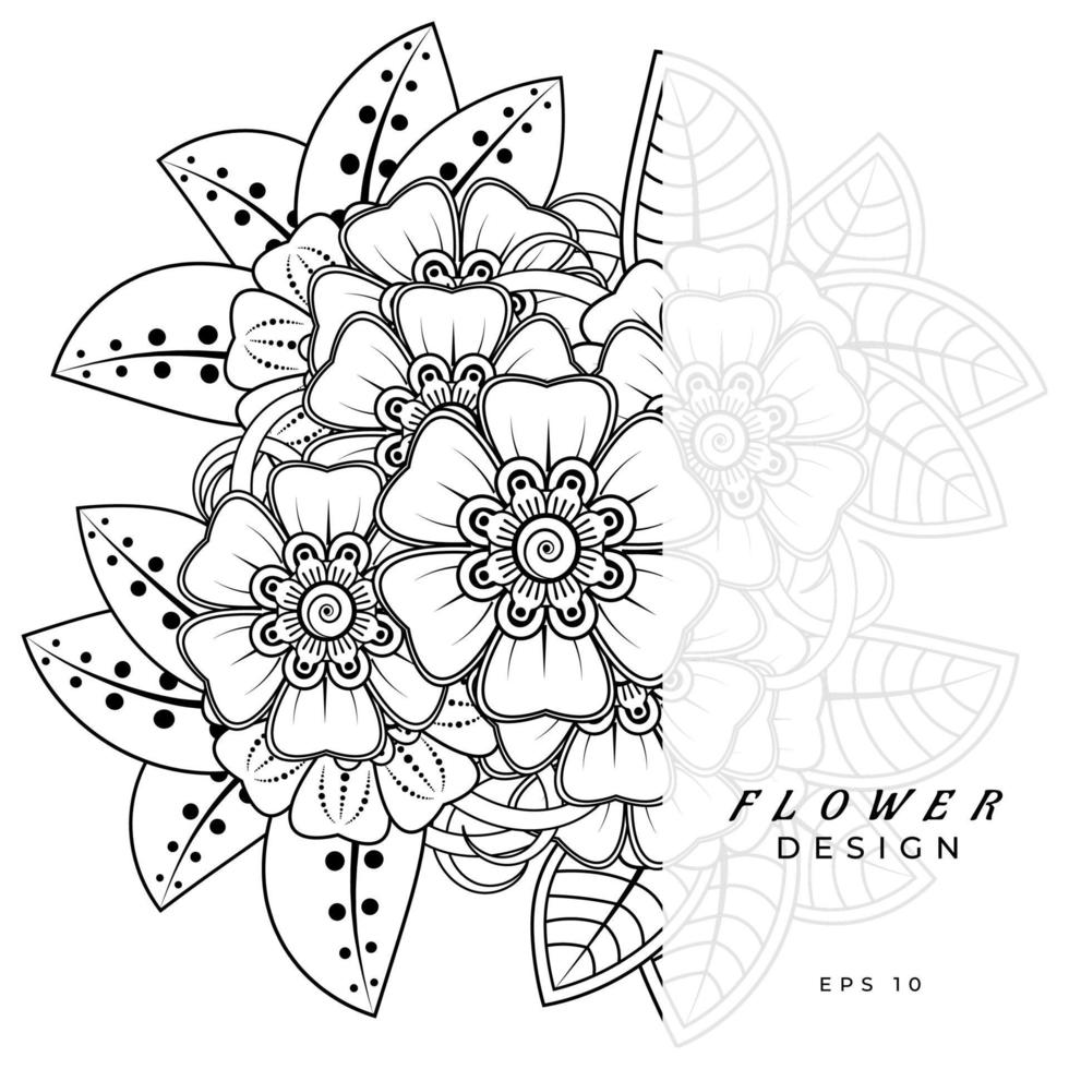 ornement décoratif de fleur de mehndi dans le style oriental ethnique, ornement de griffonnage, dessin de main de contour. page de livre de coloriage. vecteur