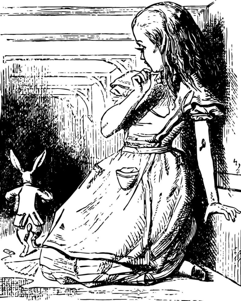 Alice montres le blanc lapin courir une façon ancien illustration vecteur