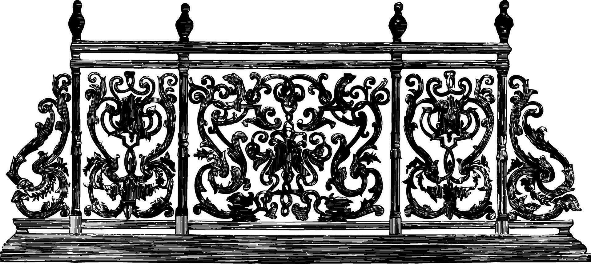 balcon, dehors, ancien gravure. vecteur