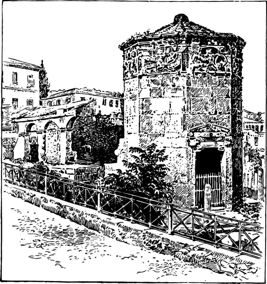 Athénien ville horloge, dans le hellénistique âge, ancien gravure. vecteur