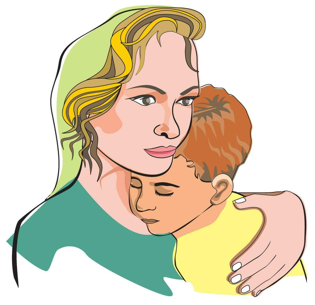 mère et fils, illustration vecteur