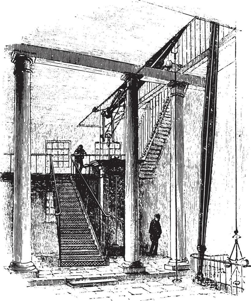 double agissant moteur, zinc travaux, ville route, Londres, ancien gravure. vecteur