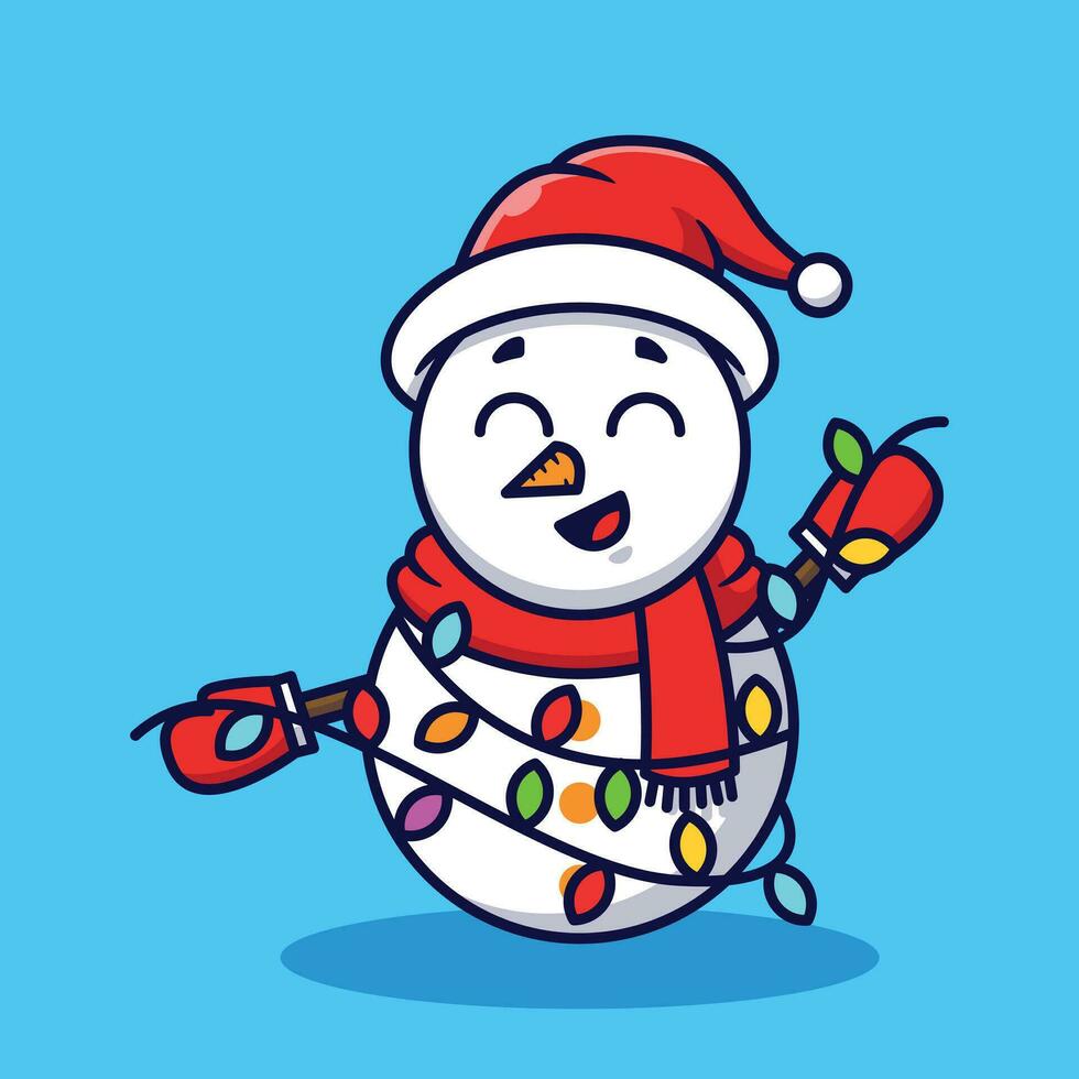 mignonne bonhomme de neige en portant lampe vecteur dessin animé illustration isolé