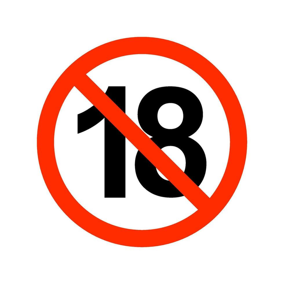 en dessous de 18 ans interdiction signe. adultes seul. nombre dix-huit dans rouge franchi cercle symbole isolé sur blanc Contexte. vecteur