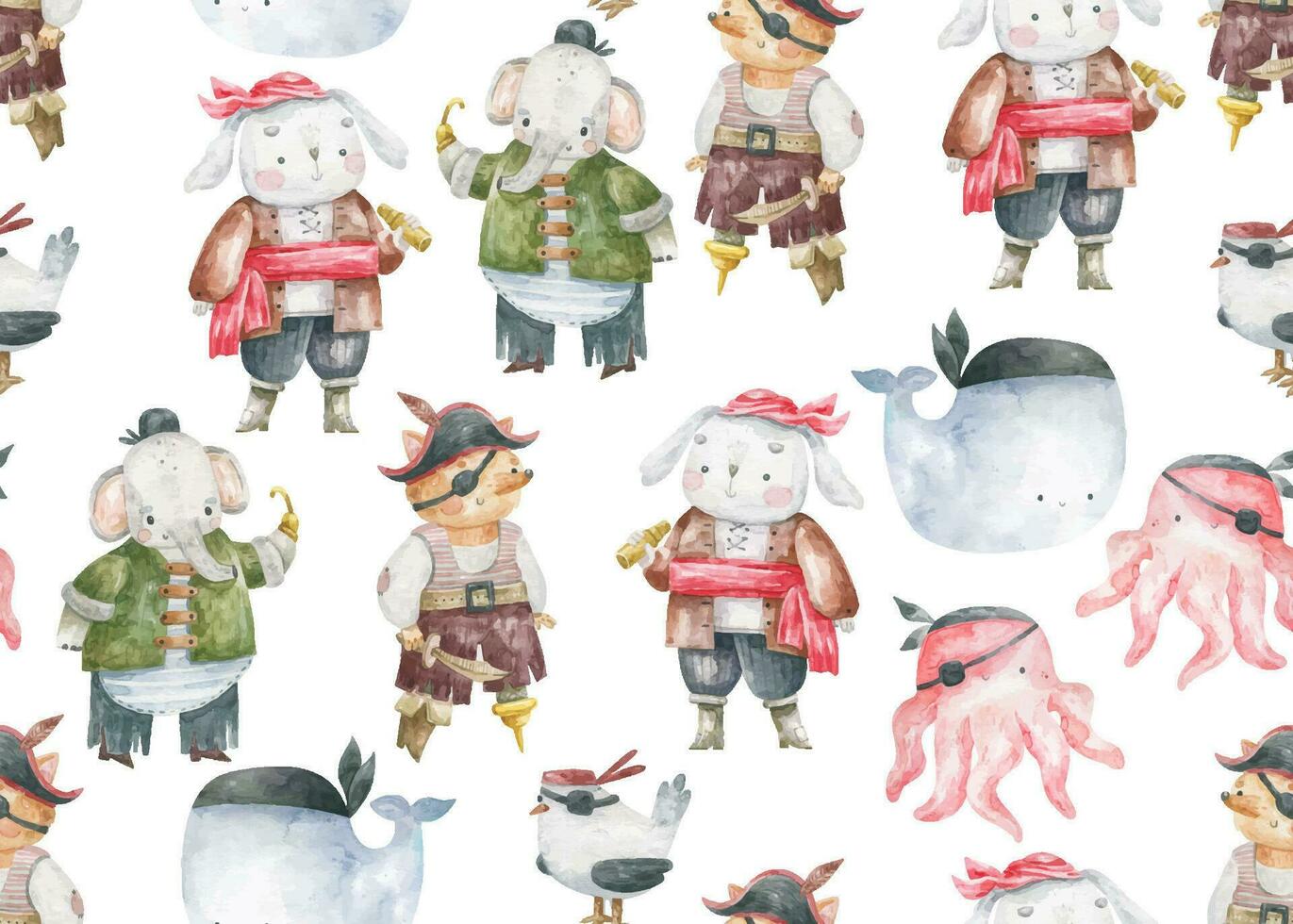 pirate sans couture modèle avec sauvage animaux dans pirate déguisements. Marin illustration. pirate faire la fête. mignonne Contexte pour bébé articles et bébé pièce conception vecteur