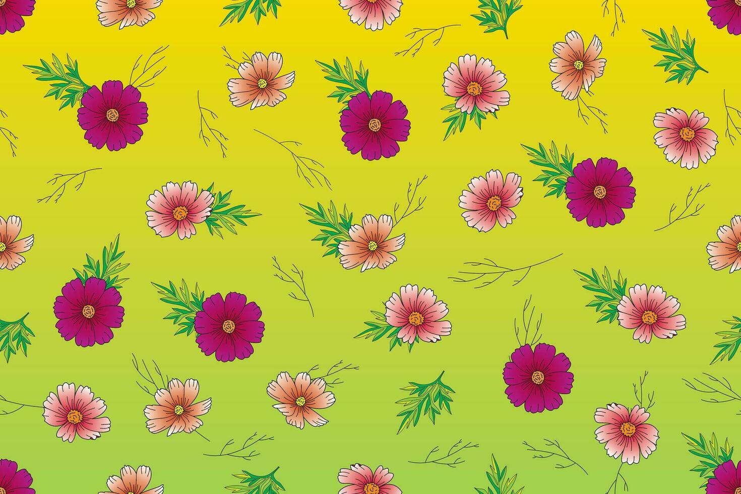 illustration de cosmos fleur avec feuille sur Jaune et vert pente couleur. vecteur