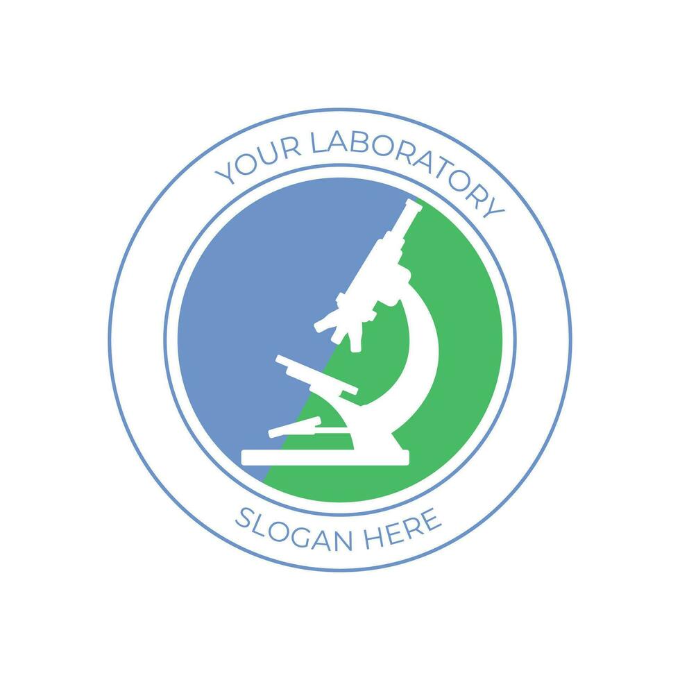 microscope laboratoire science logo, bleu, vert et cercle considérer incorporation une stylisé, nettoyer et minimaliste conception vecteur