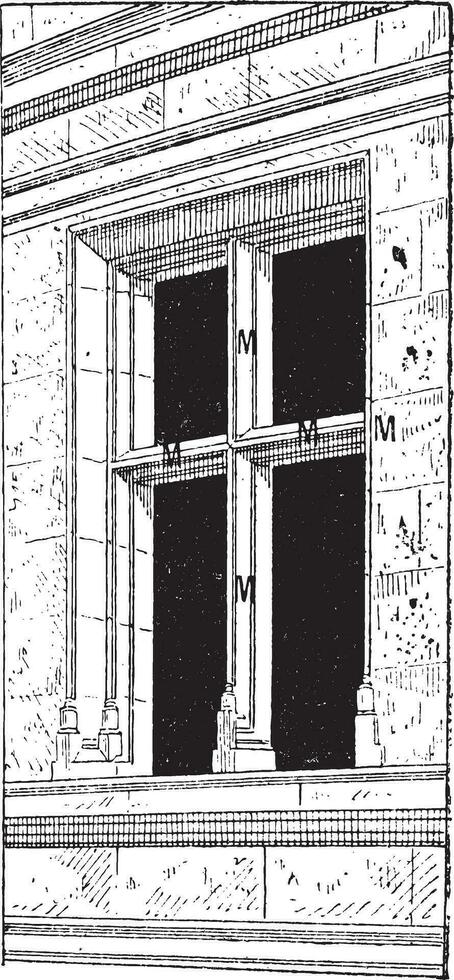 meneau et traverse, ancien gravure vecteur