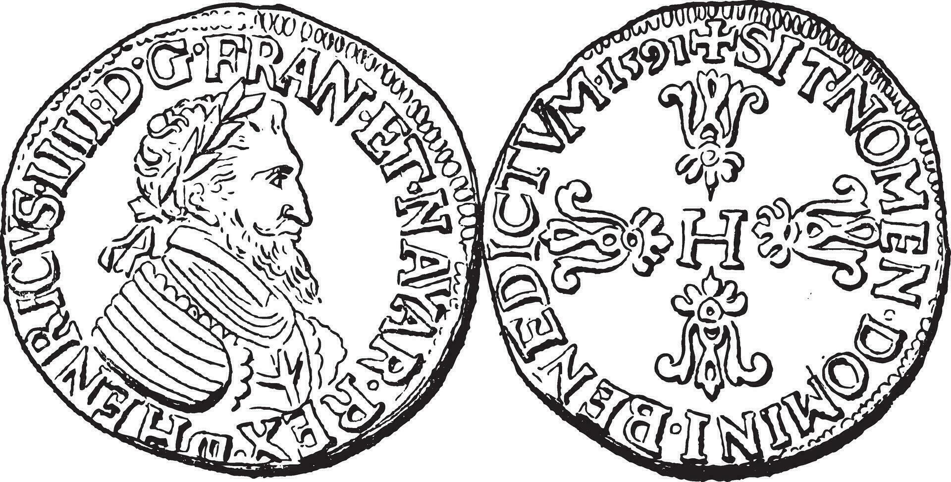 pièce de monnaie monnaie, Henri iv de France, ancien gravure vecteur