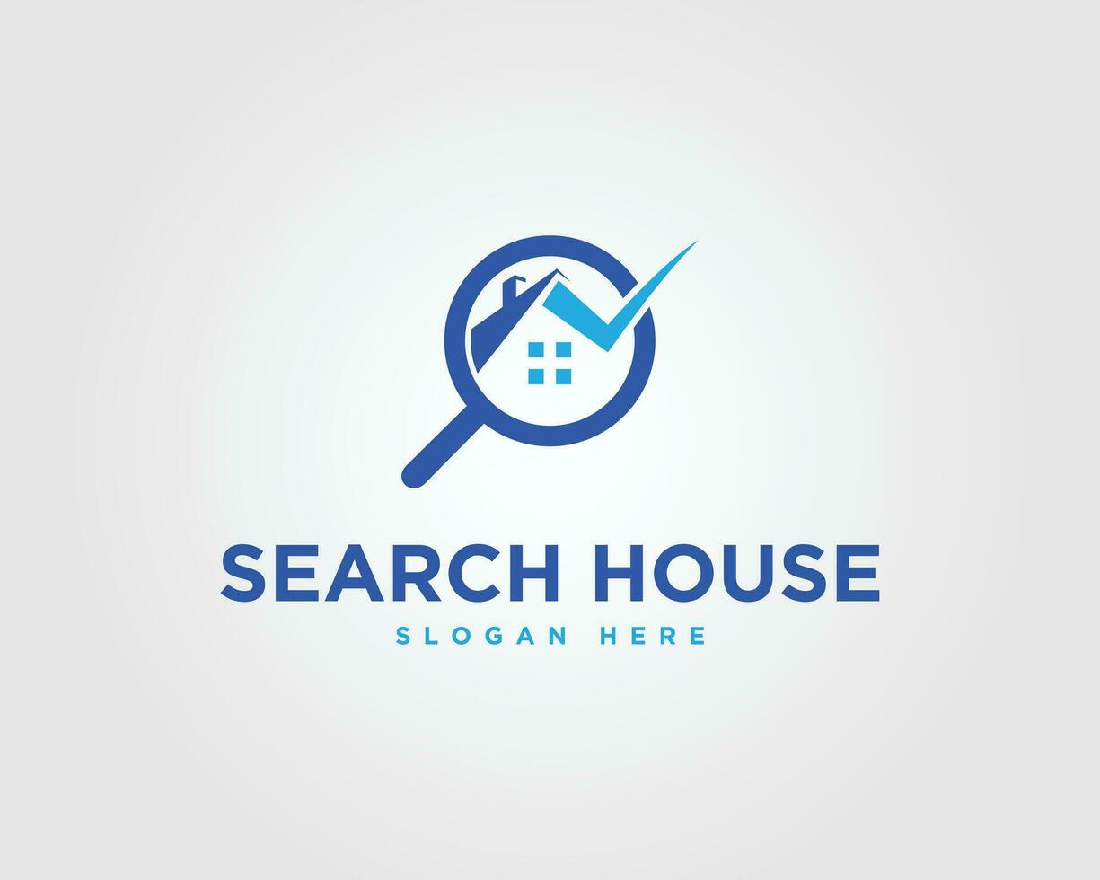 recherche maison logo conception avec chercher Accueil icône vecteur illustration.