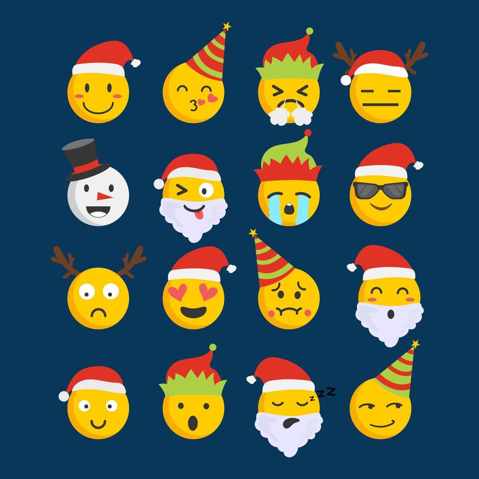 ensemble de visage d'expression d'icône emoji le plus mignon pour joyeux noël. émoticône de visage moderne pour la réaction. illustration vectorielle de style plat vecteur